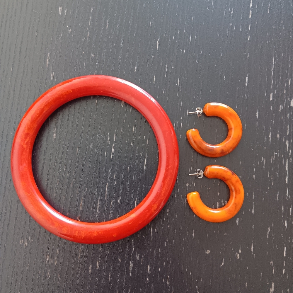 Vintage Art Deco Cherry & Butterscotch Marbled Bakelite Costume Jewelry